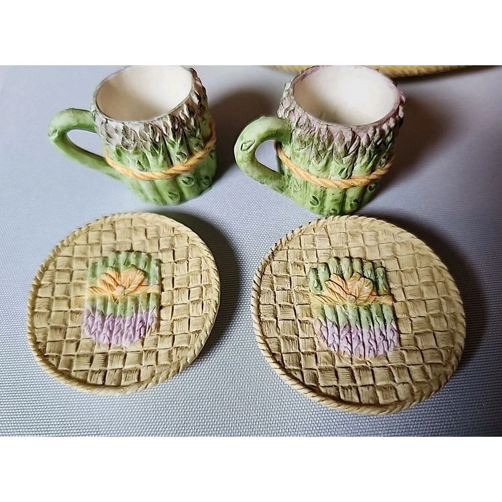 VTG '95 Young's Asparagus Tea Set Doll House Fairy Garden Mini Tea Set Fun Gift